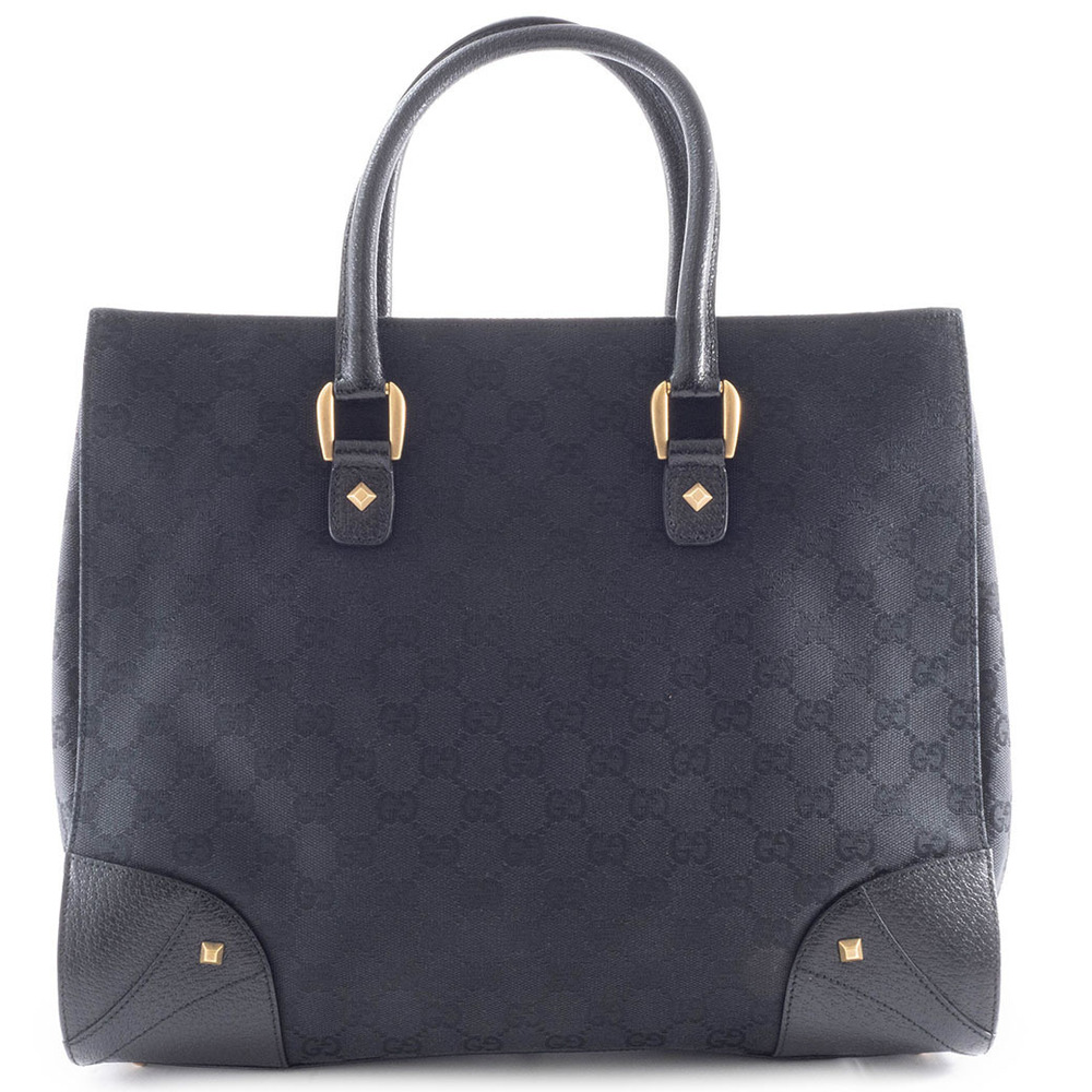Gucci bag tote GG canvas leather black studs